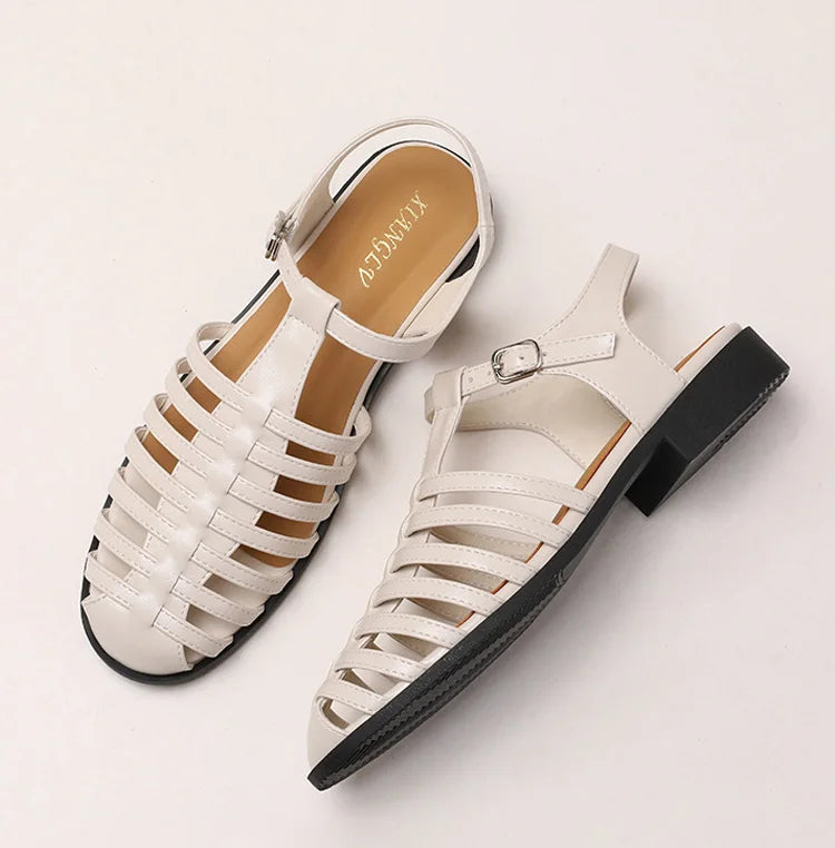ZAROY Summer Cross Strap Flat Sandals Women Round Toe Ankle Buckle Hollow Casual Roman Sandalia Zapatos De Mujer сандали