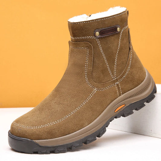 Men's Mid-Calf Snow Boots With Sheepskin Lining Leather Upper