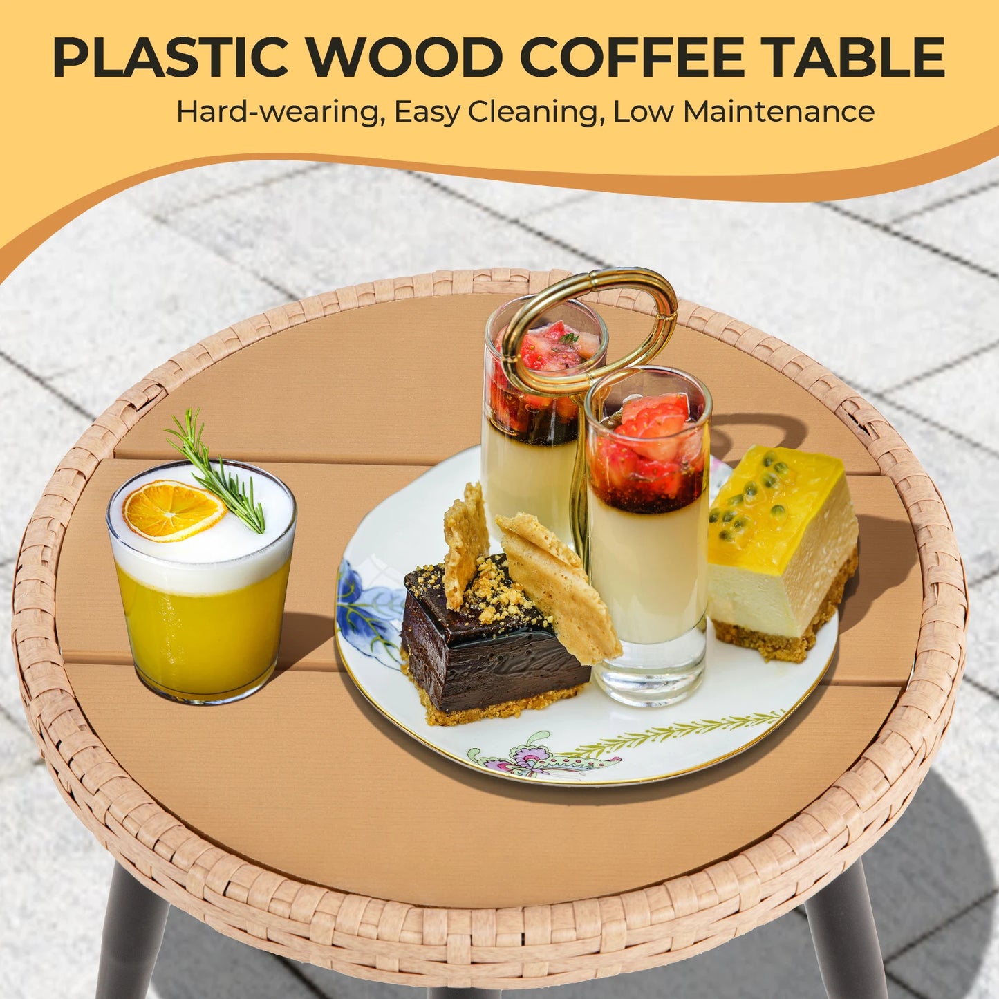 5 Piece Patio Furniture Set, Outdoor Wicker Small Conversation Bistro Set, All-Weather PE Rattan Chairs with Ottoman & Coffee Ta