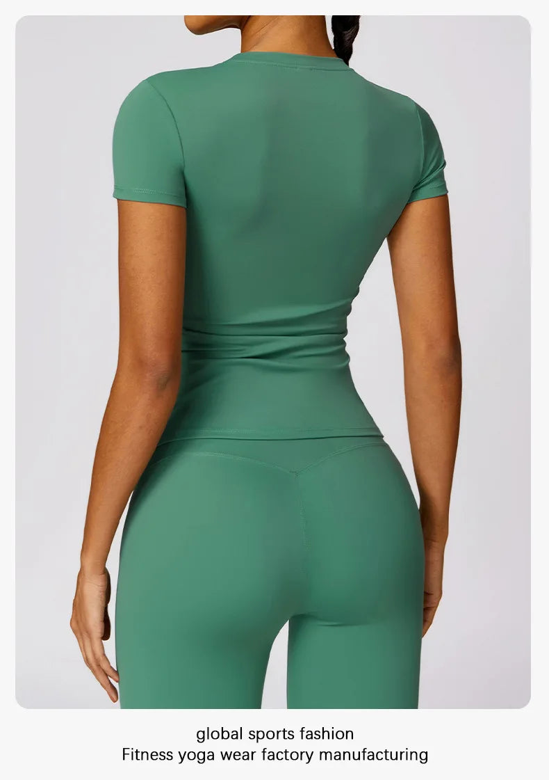 Women's Sports T Shirt Summer Short Sleeve Running Round Neck Breathable Stretchy GYM Yoga Slim Fitness Active Top Tee