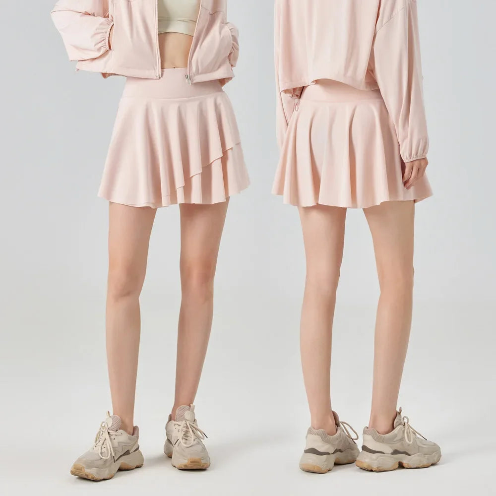 Sun Protection Tennis Skirt with Shorts for Women High-waisted Sun Block and Pleated Skirt Golf Skort Yoga Dresses with Leggings