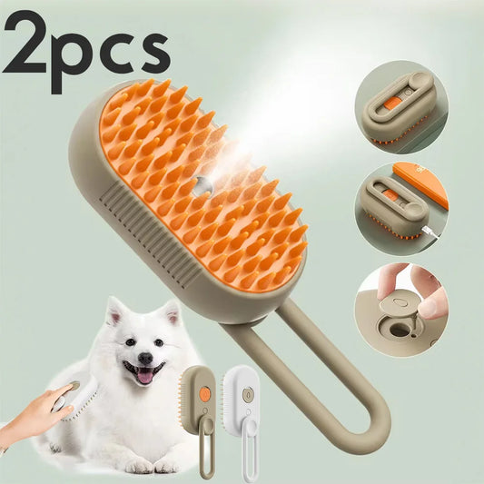 Massage & Steam Pet Brush – Detangling and Loose Hair Removal for Dogs and Cats