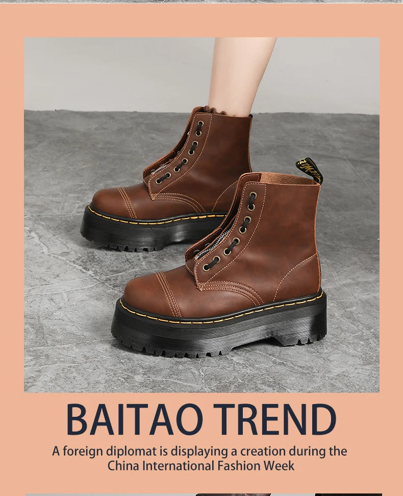 Men's Leather Boots Waterproof Ankle Outdoor Work Motorcycle