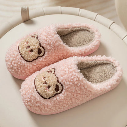 Mens Indoor Slippers Plush Lining Non Slip Sole Warm Winter Bear Design