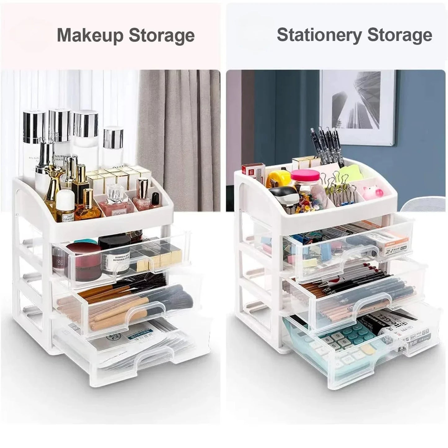 Multilayer Desktop Storage Box with Drawers, Stackable Makeup & Jewelry Organizer for Hair Accessories, Office Stationery Holder