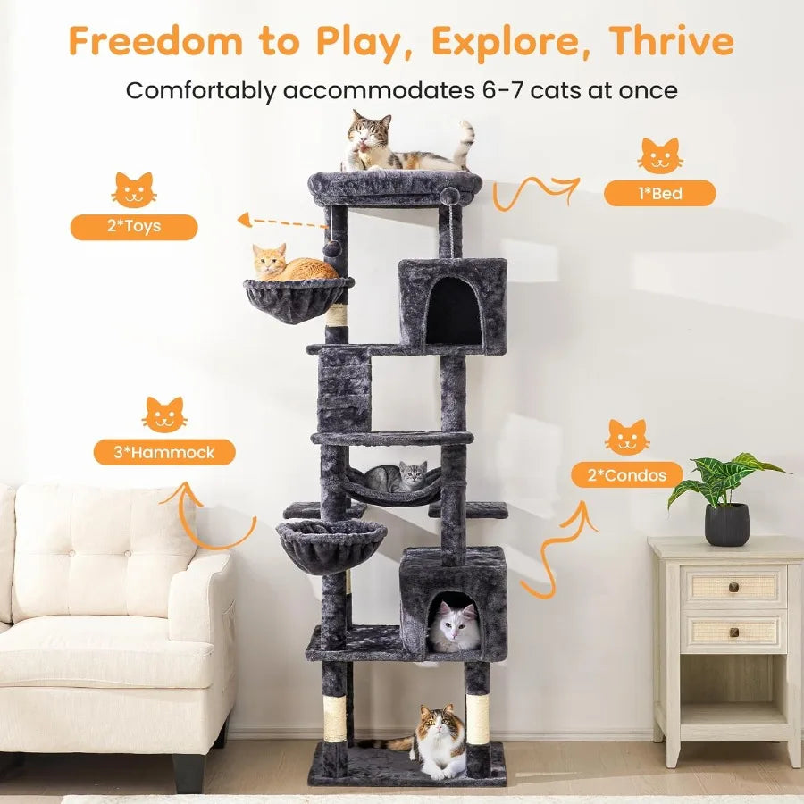 73 Multi-Level Cat Tree Tower with Scratching Posts Condos Perches Hammocks and Toys Designed for Large Cats and Multi-Cat Hous