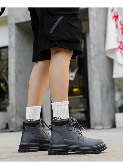 Men's Winter Snow Boots Leather Plush Lining Ankle High Lace Up