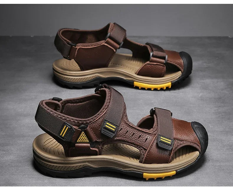 Men Sandals Genuine Leather Large Size Non Slip Waterproof Beach Shoes Outdoor