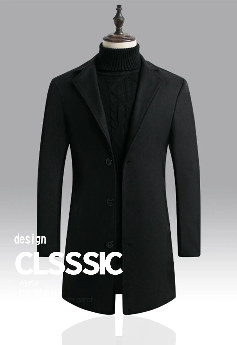 Men Winter Trench Coats Long Jackets Men Slim Fit Casual Wool Blends Business Casual Trench Thicker Warm Long Coats Size 5XL