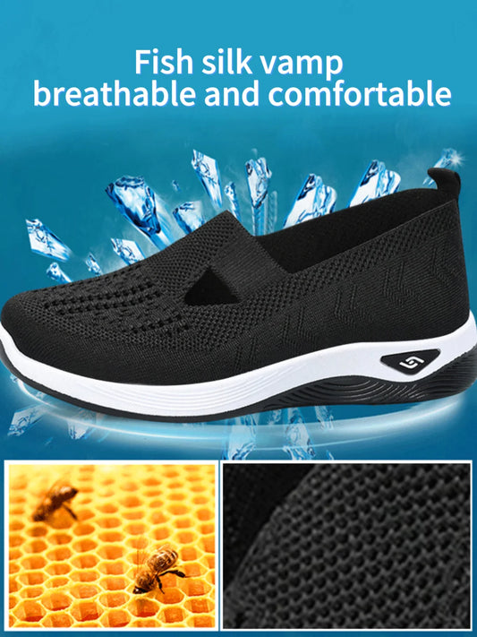 Women's shoes Solid Color Breathable Sneakers, casual sneaker women's summer sneakers, Low-top Knitted Casual Shoes Mom Shoes