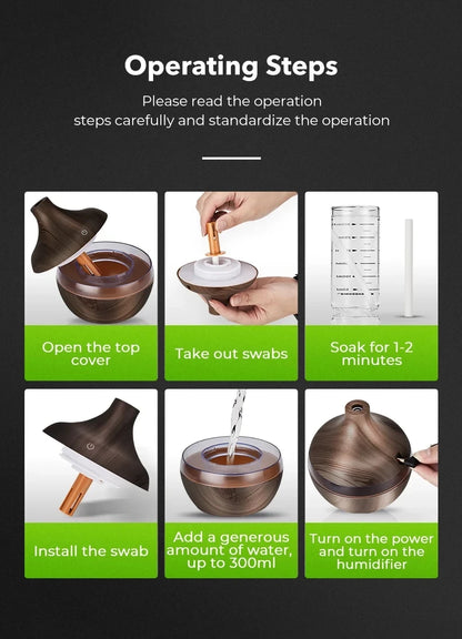 Ultrasonic Humidifier Aroma Diffuser Wood 300ml Home Use