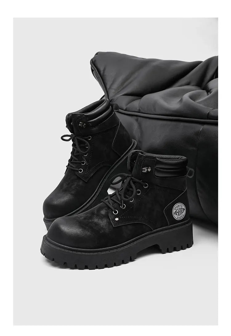 Men's Snow Boots Ankle-Height Leather Lace-Up Thick-Sole Size 39-46