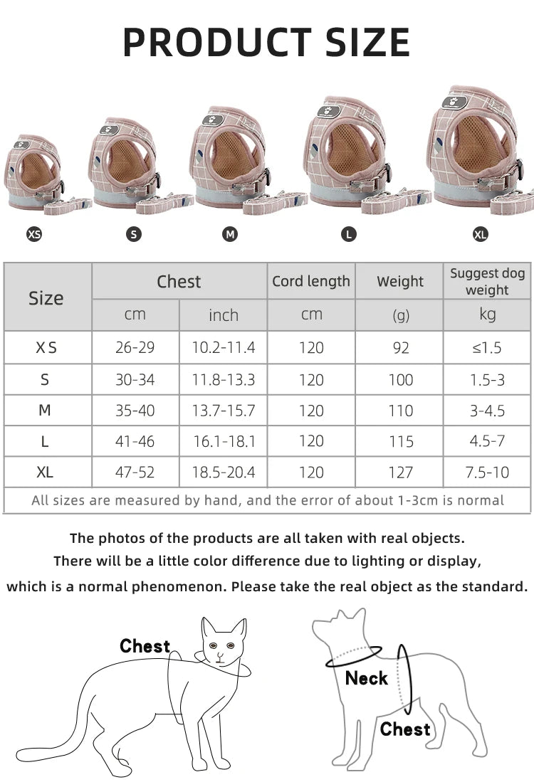 Pet Puppy Harness with Leash, Cat Collar, Breathable Dog Harness, Reflective Dog Leash, Poodle Pet Supplies