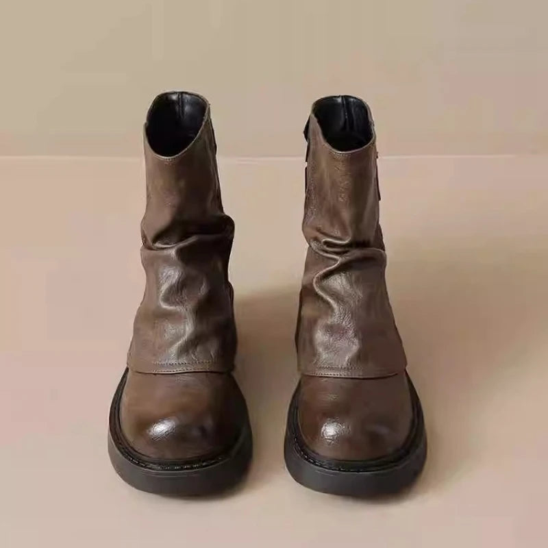 2025 New Women's Platform Ankle Boots - Buckle Detail Retro Chunky Heel Booties,Fall/Winter Fashion Low-Cut Boots