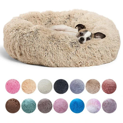 Round Plush Pet Bed For Dogs And Cats 40-90 Cm Diameter Fleece And Long Plush