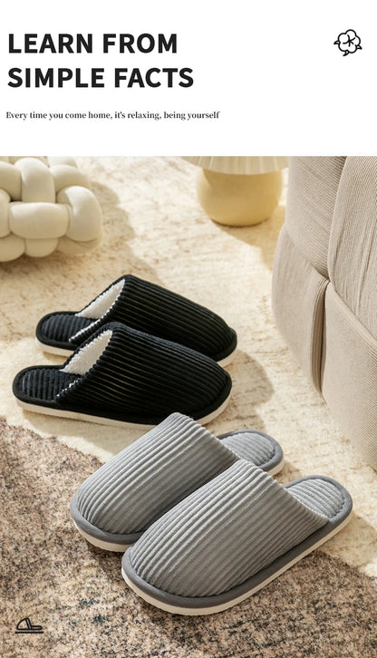 Plush Winter Men Slippers Non Slip Indoor Comfort Flat Heel