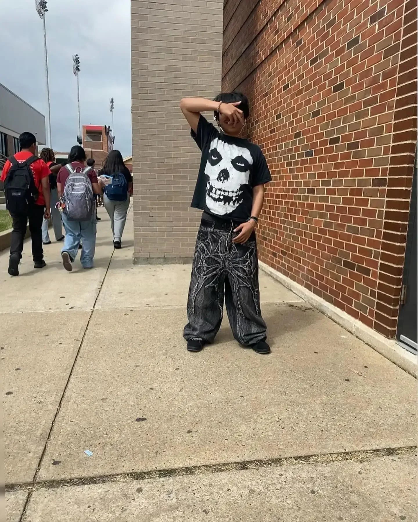 Baggy Jeans With Embroidery Splicing Pattern Y2K Vintage Wide Leg