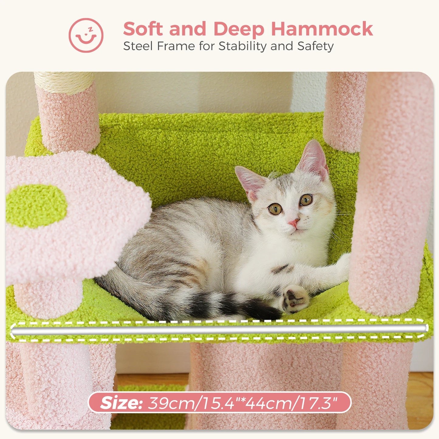 6-levels Cat Tree Tower with Joyful Pompom,Cozy Hammock,Double Condos,2 Top Perches,5 Scratching Posts Perfect for Indoor Cats