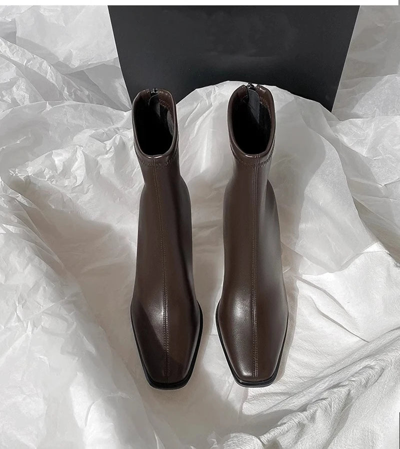 Vintage Warm Cotton Women Ankle Boots Fashion Elegant Square Toe Shoes Autumn Winter Thick Heel Women's Short Booties