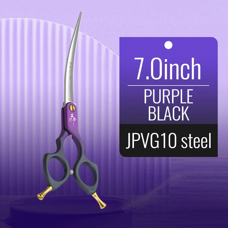 Premium Dog Grooming Curved Scissors – Alloy Handle, 440C Stainless Steel, Professional Pet Shears
