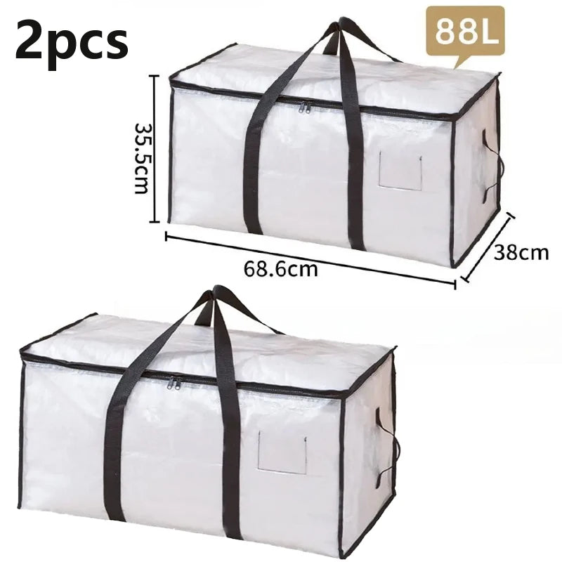 Quilt Organizer Bag Foldable Transparent Large Capacity Woven Closet Sort Waterproof Double Zipper Portable Storage for Clothes