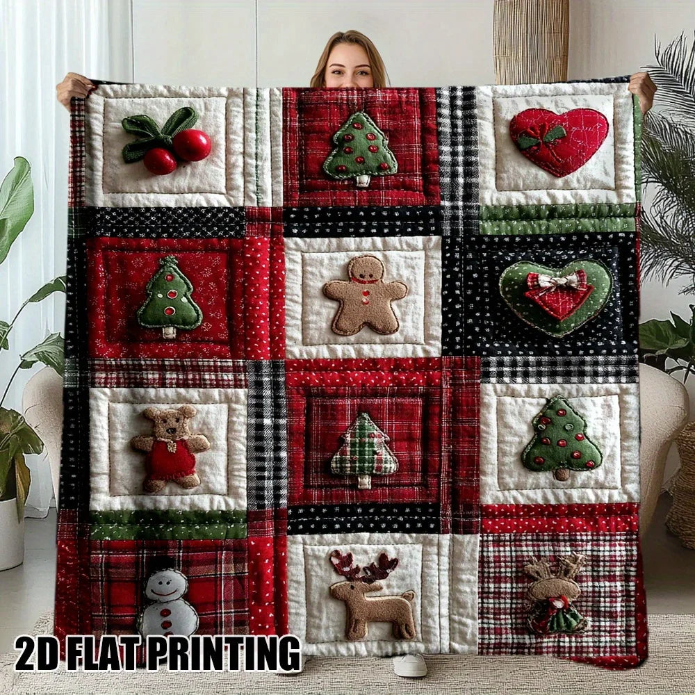 Cozy Christmas Throw Blanket – Soft Plaid with Candy, Santa & Reindeer for Sofa or Bed