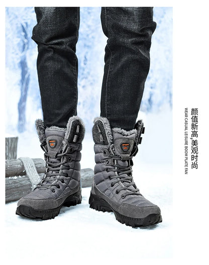 Men Winter Snow Boots Waterproof Leather High Top Plush Lined MidCalf Big Size