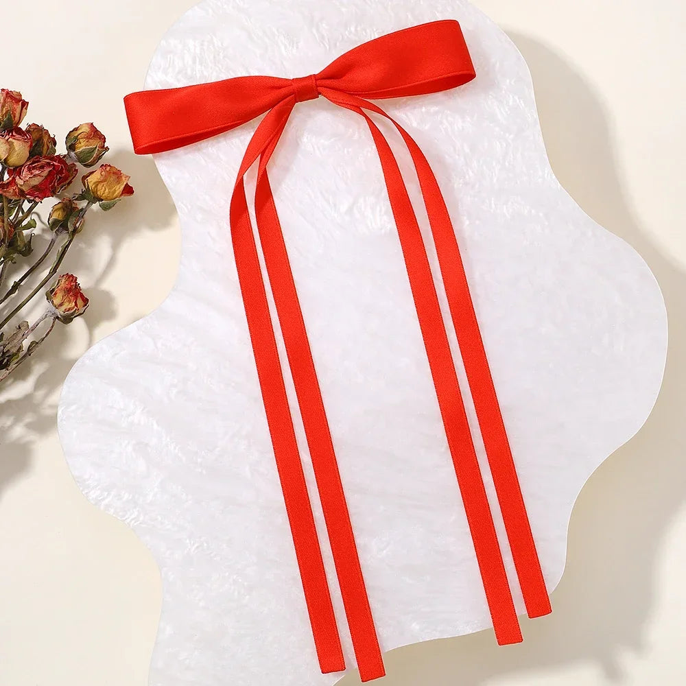 2pcs 2025 New Cute Ribbon Bow Headband Long Tassel Hair Clip Women's Hair Accessories Girls Party Headwear Side Clips Wholesale