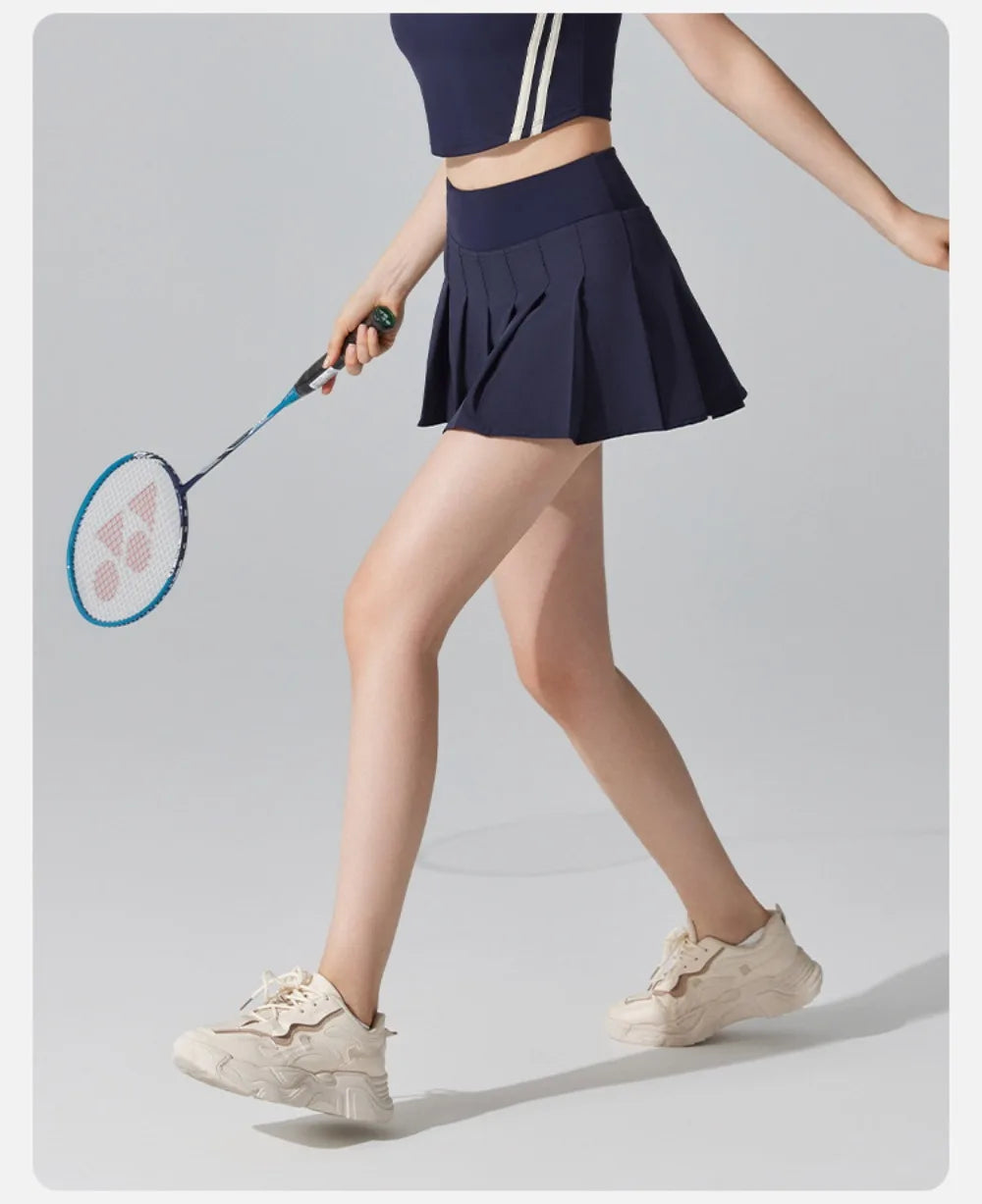 High Waist Slim Fit Pleated Skirt Running Sports Fitness Skirt Tennis Badminton Golf Short Skirt for Women