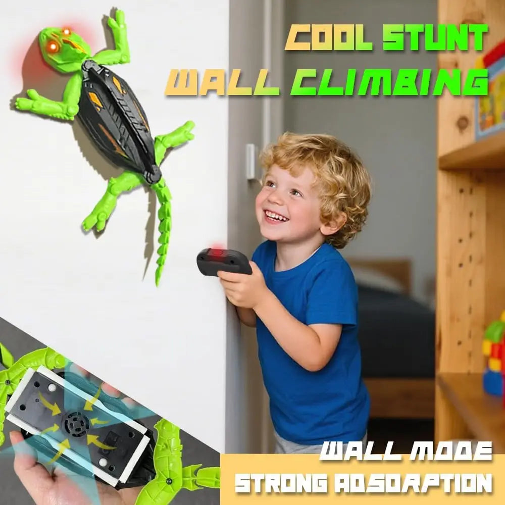 Wall Climbing RC Gecko Toy, Rechargeable Remote Control Lizard with LED Eyes, Dual Mode for Floor & Wall, Gift for Kids Boys 3+