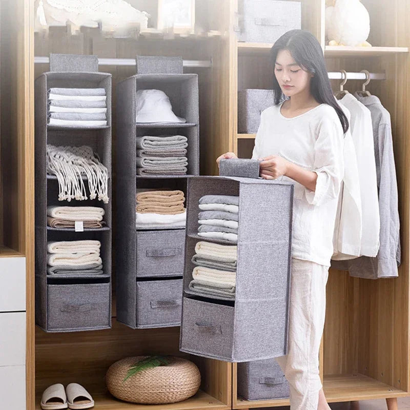 1/3/4/5 Wardrobe cotton and linen storage bag hanging bag hanging bag clothes storage multi-layer storage bag drawer hanging bag