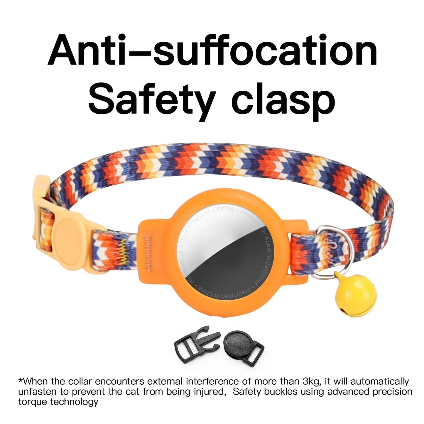 Pink Nylon Cat Collar With Bell For Tracking Device