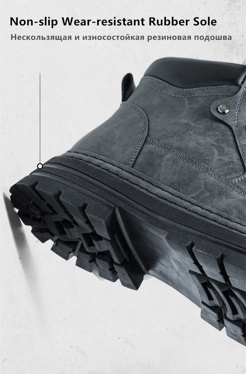 Men's Winter Snow Boots Leather Plush Lining Ankle High Lace Up