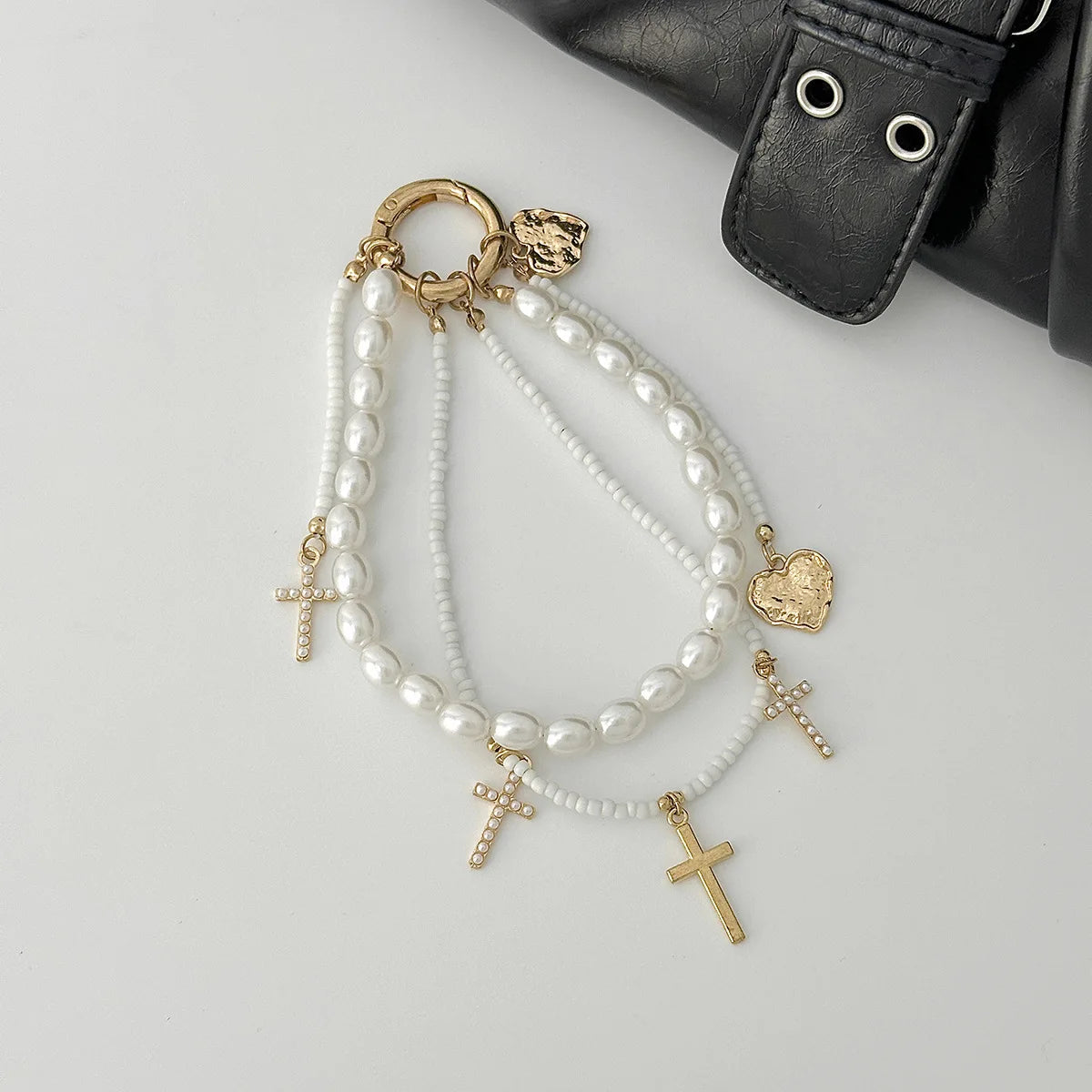 2025 New Pearl Beadeds Chain Keychain Ccb Peach Heart Bead Bag Chain Pendant Jewelry Accessories Daily Wear Keychain Gifts