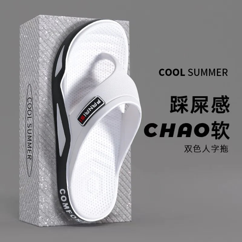 Men's Summer Flip Flops Black PVC Insole Outdoor Beach Sandals