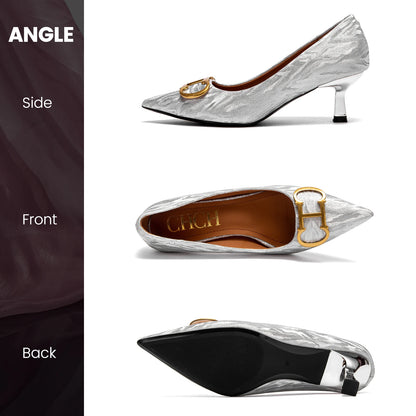 4cm Black PU Slingback Pumps For Women Pointed Toe Platform