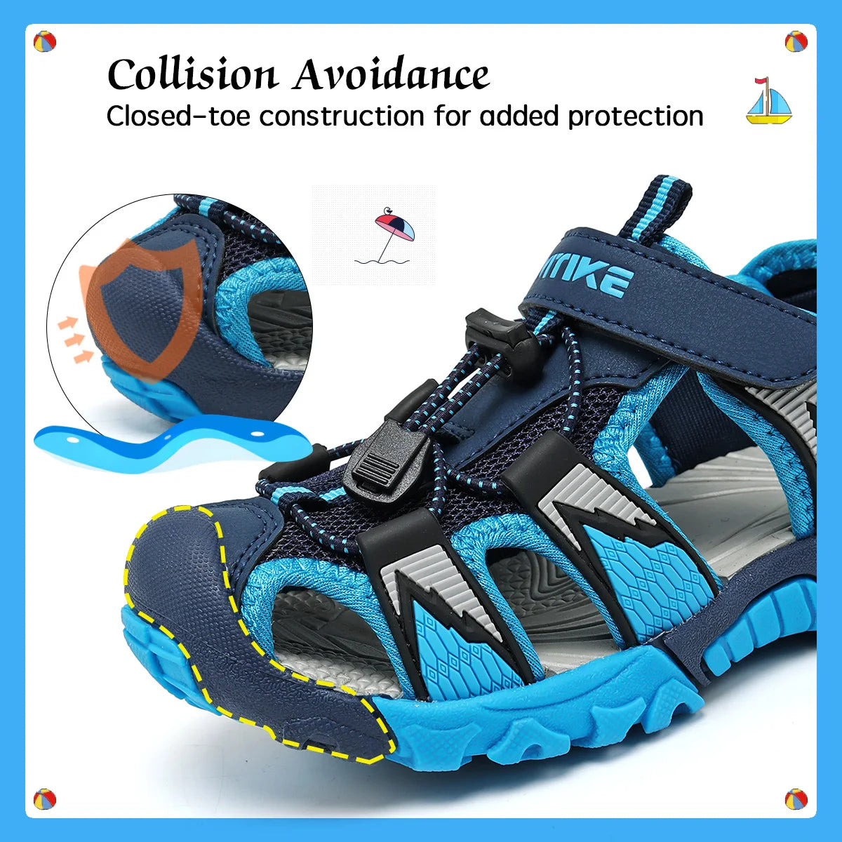 Unisex Kids Closed-Toe Summer Beach Sandals For Ages 7-13
