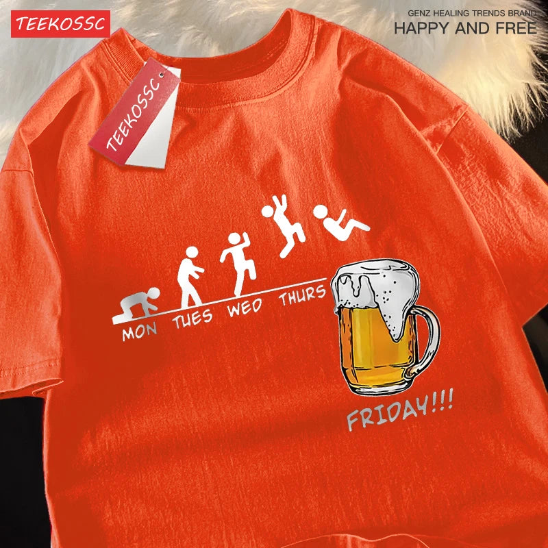Friday Got Beer Freedom Fun Men Women Tshirt Harajuku Loose T Shirts Oversized Summer Short Sleeve Cotton Crewneck Casual Tshirt