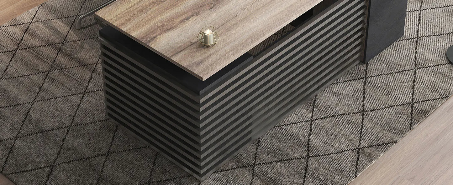 Adjustable Heigh L Shaped Executive Standing Desk w/Drawers Office Desk w/Universal Charging Ports Large Business Workstation