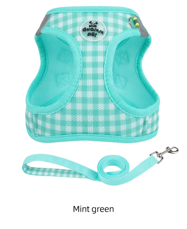 Checkered Pet Harness Kitten Strap Eye Catching Color Puppy Anti Loss Strap Outdoor Breathable Adjustable Reflective Chest Strap