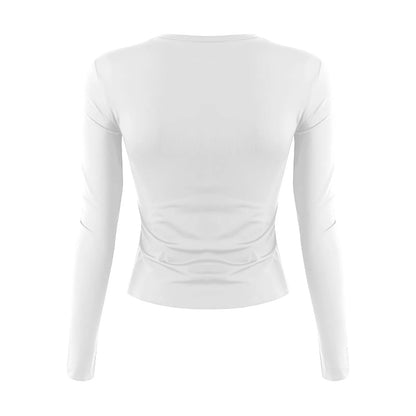 O-Neck Long Sleeve Cropped Top For Women Broadcloth Polyester