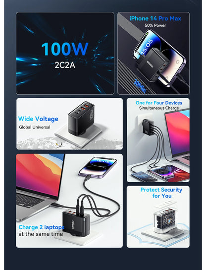 100W USB Type-C Charger PD QC4.0/3.0 Fast Charging