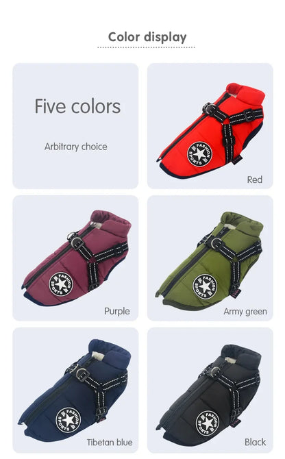 Winter Waterproof Dog Coat With Harness Cotton Inner Outer Layer For Dogs