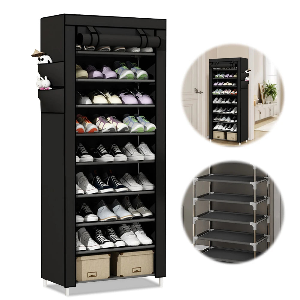 10 Layers Shoes Cabinet with Cover Dustproof Shoes Storage Rack Metal Shoe Rack for Home Student Dormitory Office Worker