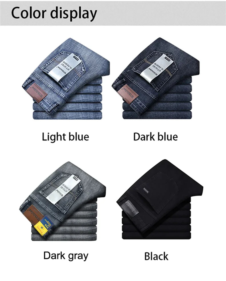 Men's Jeans Casual Straight Stretch Denim Blue Black