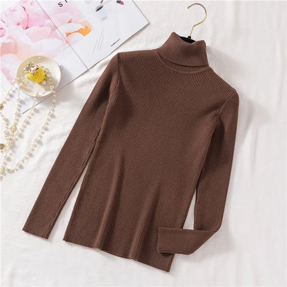 Women's Foldover Turtleneck Ribbed Knit Sweater Long Sleeve