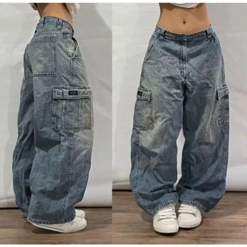 Men's Black High-Waist Baggy Wide-Leg Jeans, Y2K Streetwear
