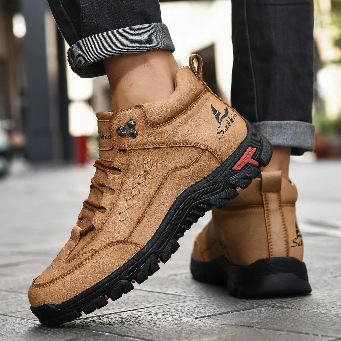 Men's Casual Leather Lace Up Ankle Boots Outdoor Boots