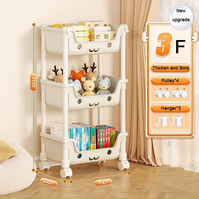 Toy Storage Trolley Children's Toy Storage Racks and Shelving Rotating Bookshelf Household Mobile Trolleyarrange