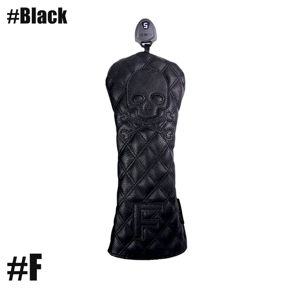 GLOOF Golf Skull Skeleton Head Cover Golf Club Black Leather cover set Fits Driver Fairway Wood Hybrid Golf supplies